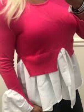 Athena Marie Layered Look Hot Pink & White Sweater/Blouse Tunic w/Peplum size XL